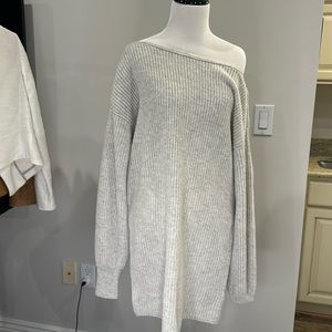 Intermix size medium light gray knit Jackie sweater dress off shoulder nwt